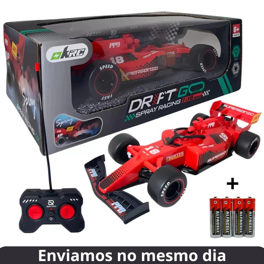 Carrinho Controle Remoto Recarregável Formula1 e Solta Fumaça CONTROLE TOTAL com Pilhas