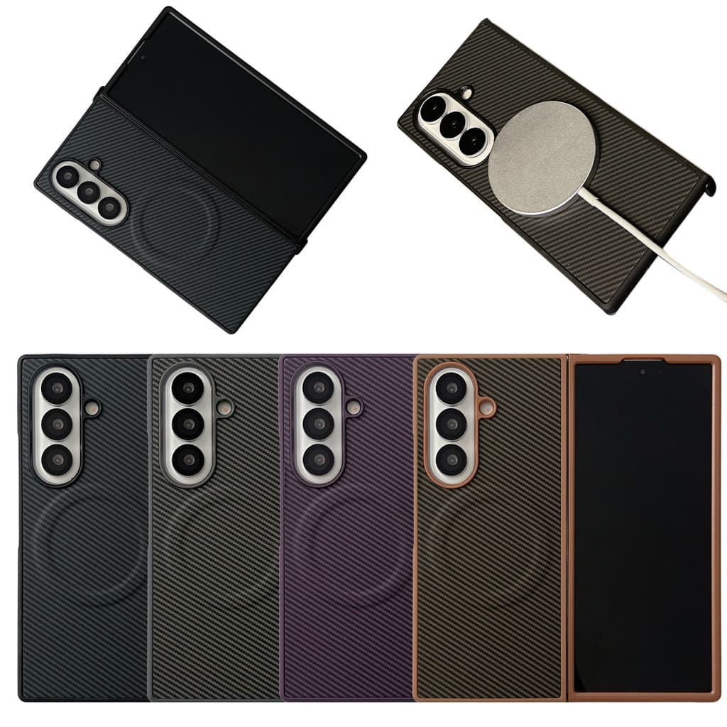 Capa Protetora p/ Samsung Z Fold 7 - Carregamento Magnético em Fibra de Carbono - Compatível Magsafe