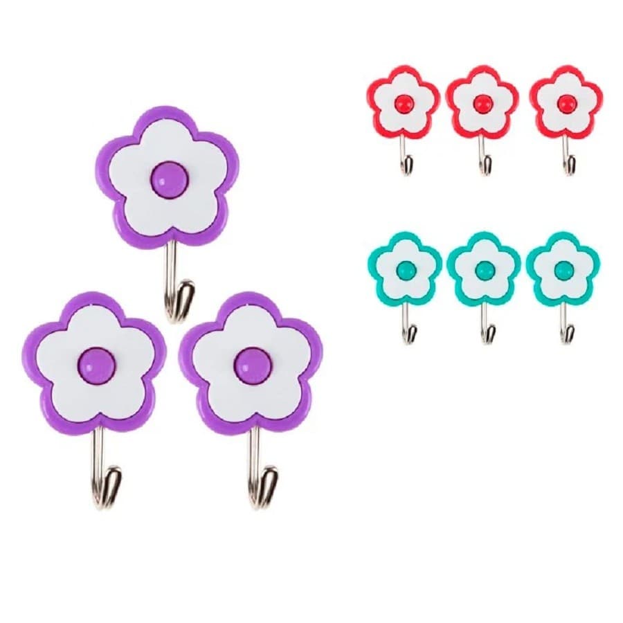 Gancho Adesivo Flor Parede Suporte Resistente 3 Unidades
