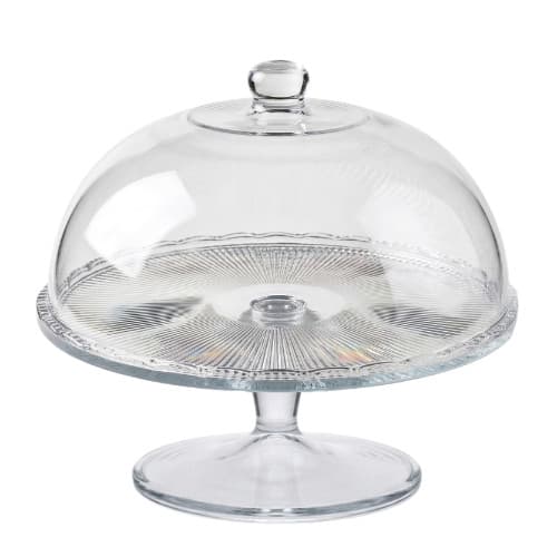 PRATO PARA BOLO DE VIDRO COM PÉ E TAMPA ELEGANZA 28CM