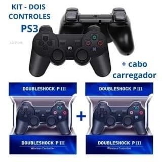 Kit Com 2 Controle Ps3 Joystick Com Cabo Carregador Dual Shock Wirelless Sem Fio bluetooth