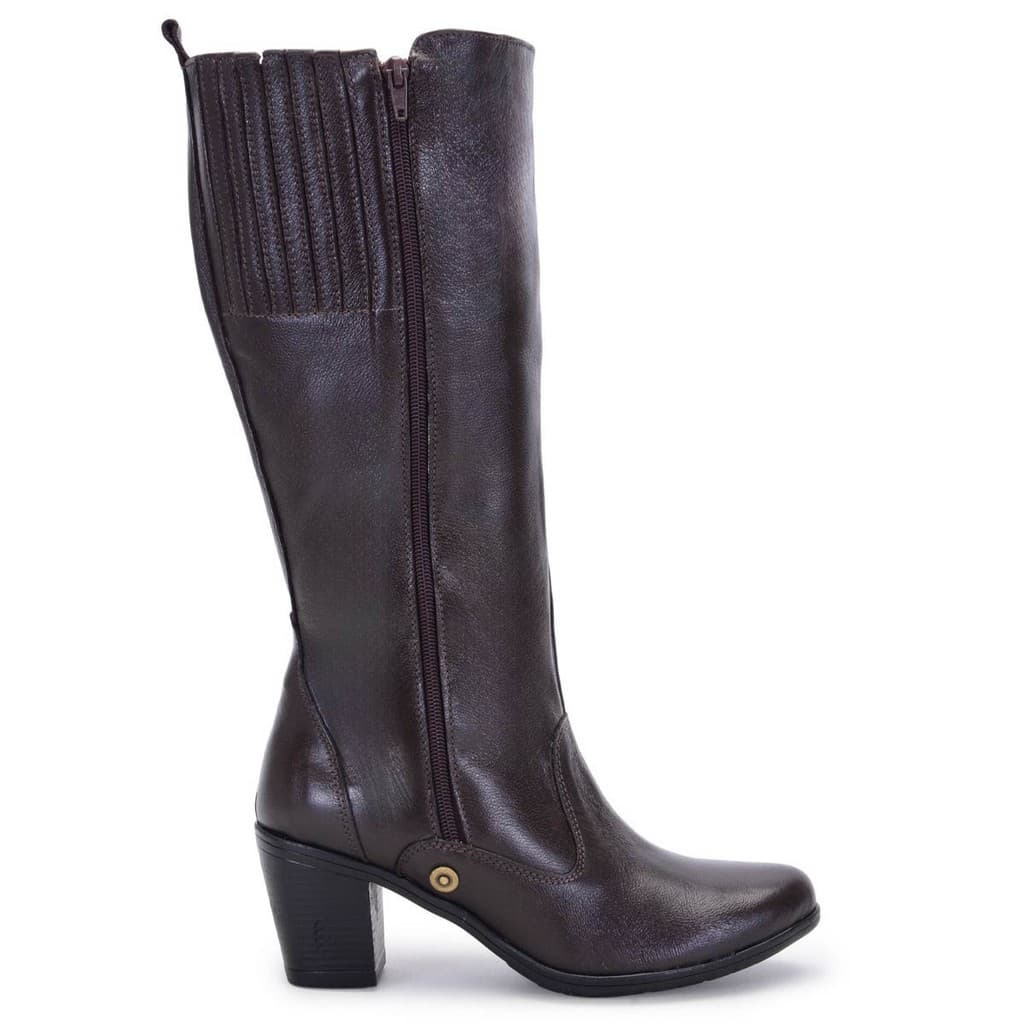 9208AT-Bota Montaria Feminina Couro Legítimo Cano Alto Salto Médio