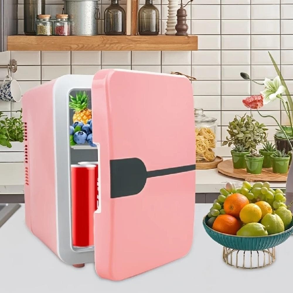 Frigobar Portátil Retrô Rosa 4L Mini Geladeira 12V Multiuso Função Refrigerador Para Cosméticos