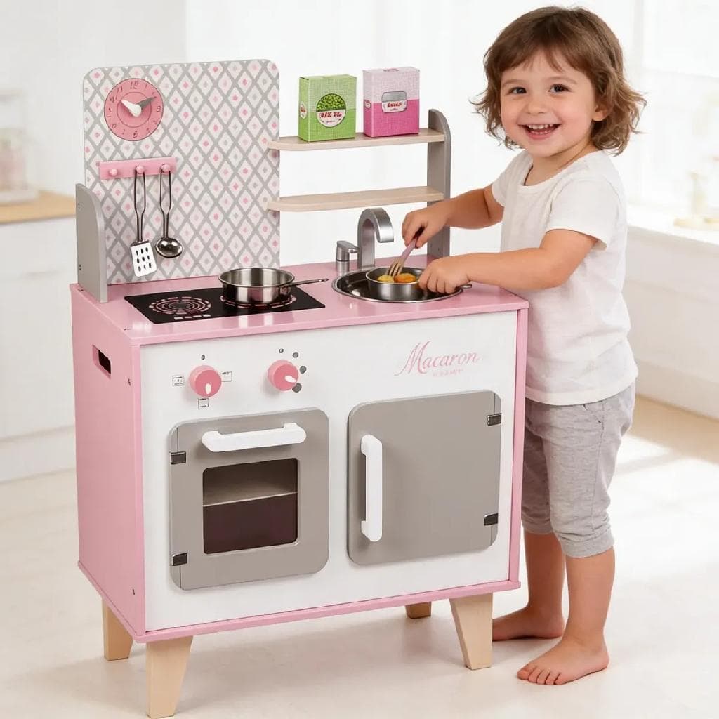 Cozinha Infantil Madeira Janod Macaron Rosa Completa com Acessórios Brinquedo Educativo