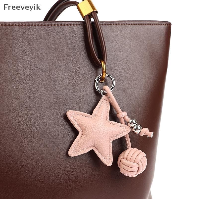 [Fre] Moda PU Couro Estrela Chaveiro De Cinco Pontas Pingente Mulheres Bolsa Encantos Versátil Decoração Pendurada COD