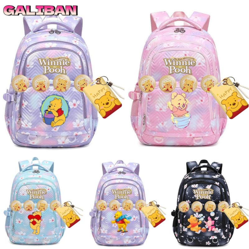 Mochila escolar infantil do Ursinho Pooh, tecido Oxford à prova d'água, Anti-fabricado, grau 1-6, adequado, vários compa