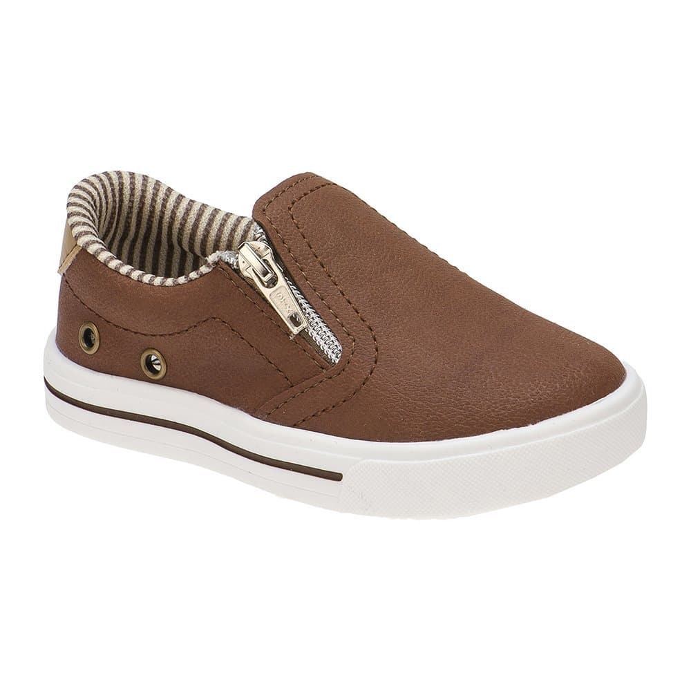 Tênis Infantil Menino Slip on Zíper Elástico Marinho Marrom 22337 Pequito