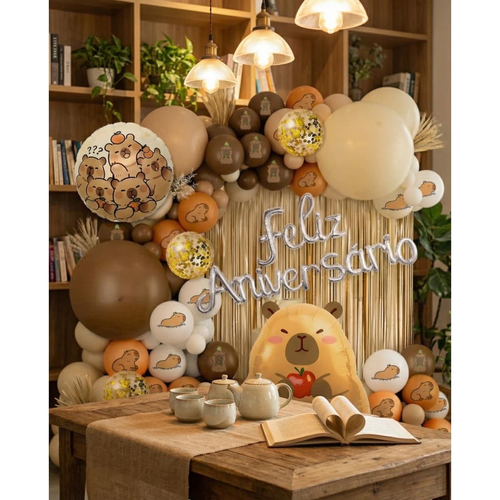 Kit Completa 83 Balões CAPIVARA Metalizado Decoração deFeliz Aniversário/Festa