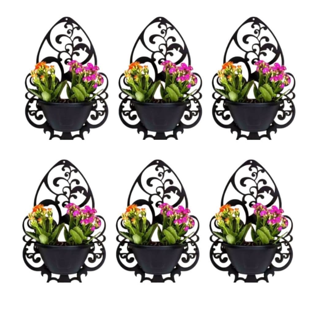 Kit Arandelas Pretas com Vaso – Suporte de Parede Decorativo para Jardim e Plantas