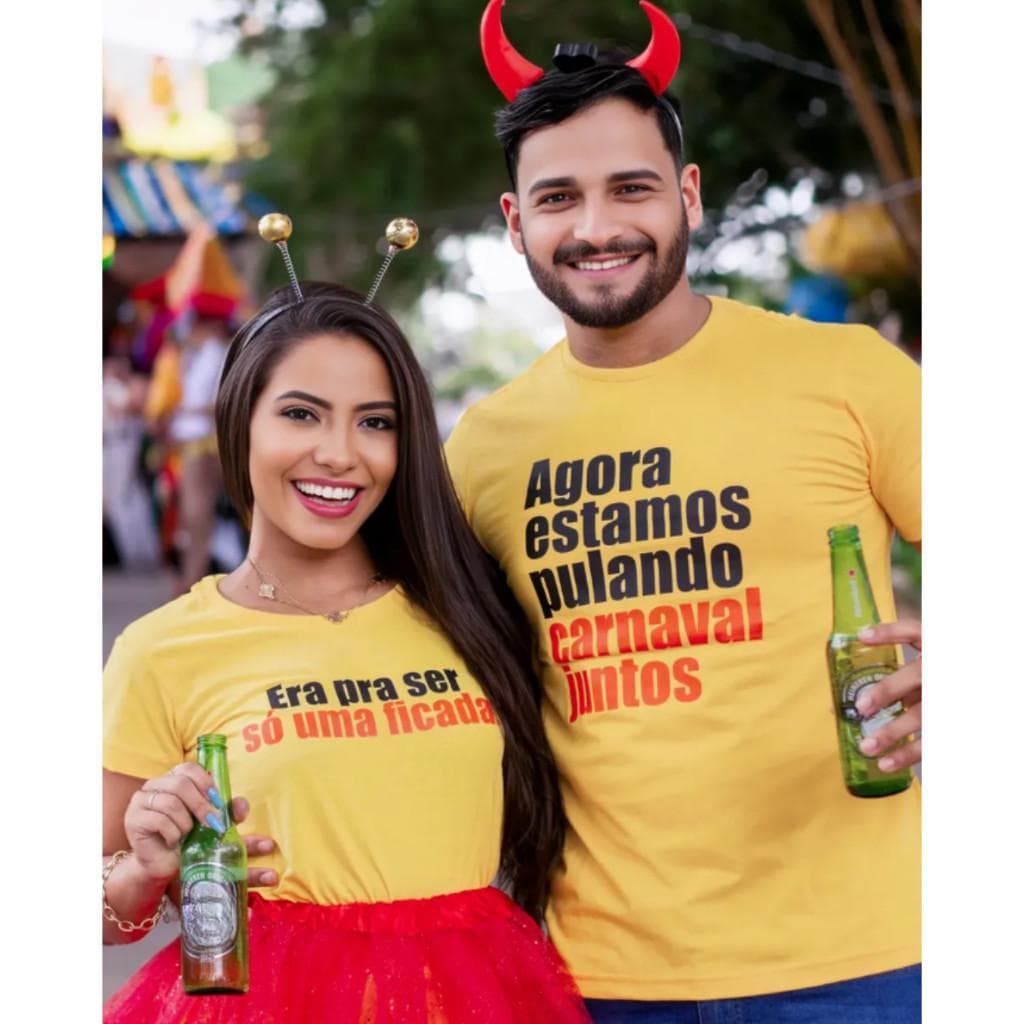 Kit Camiseta Unissex Casal 100% algodão Carnaval Verão - Frases engraçadas namorados camiseta combinando era só ficada