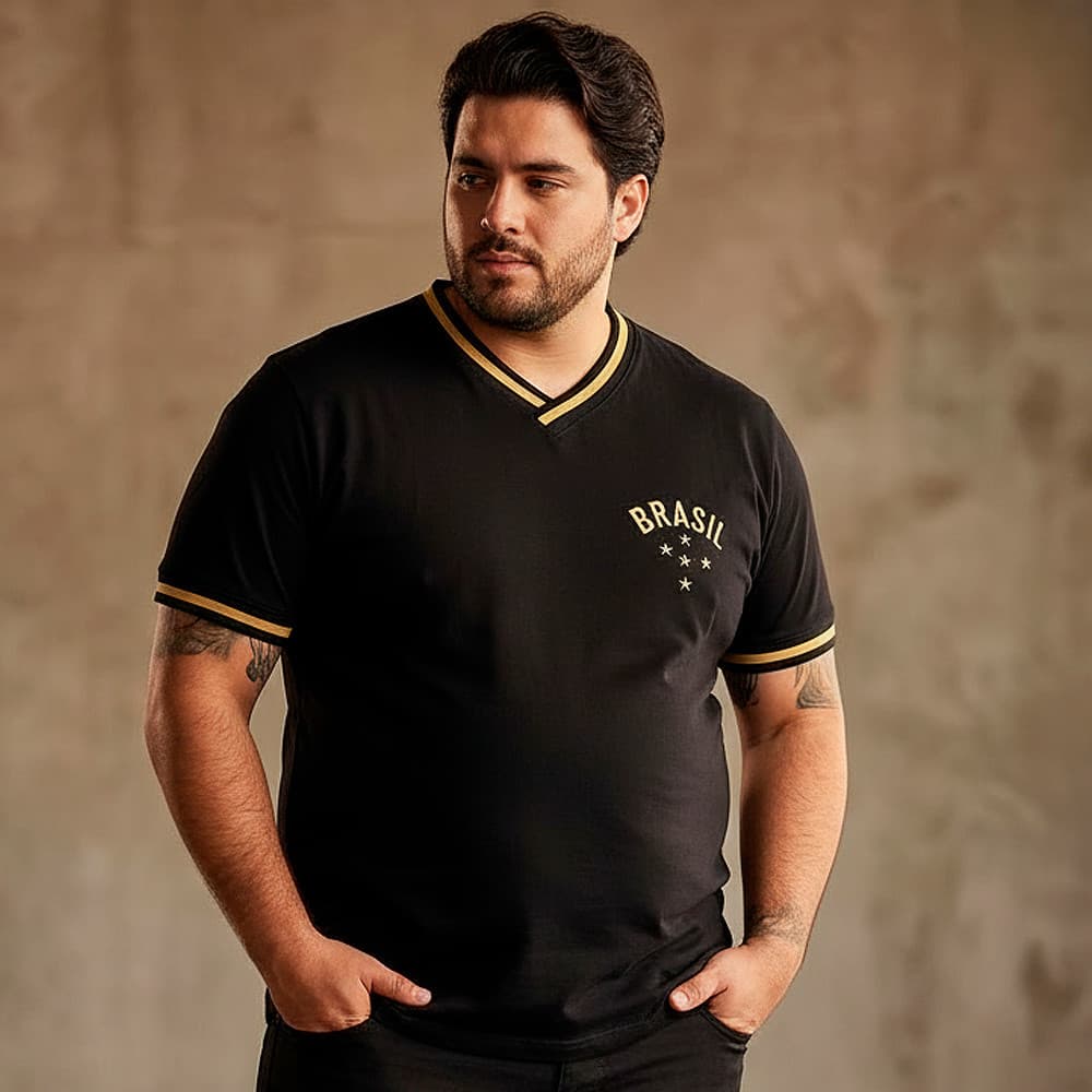 Camisa Brasil Retrô Preta Plus Size Masculina