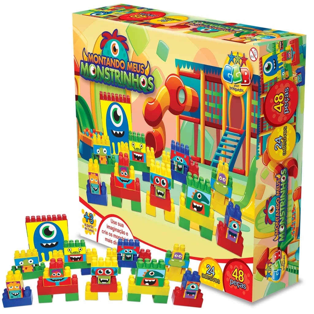 Blocos De Montar Monstrinhos Brinquedo Educativo 48 Peças