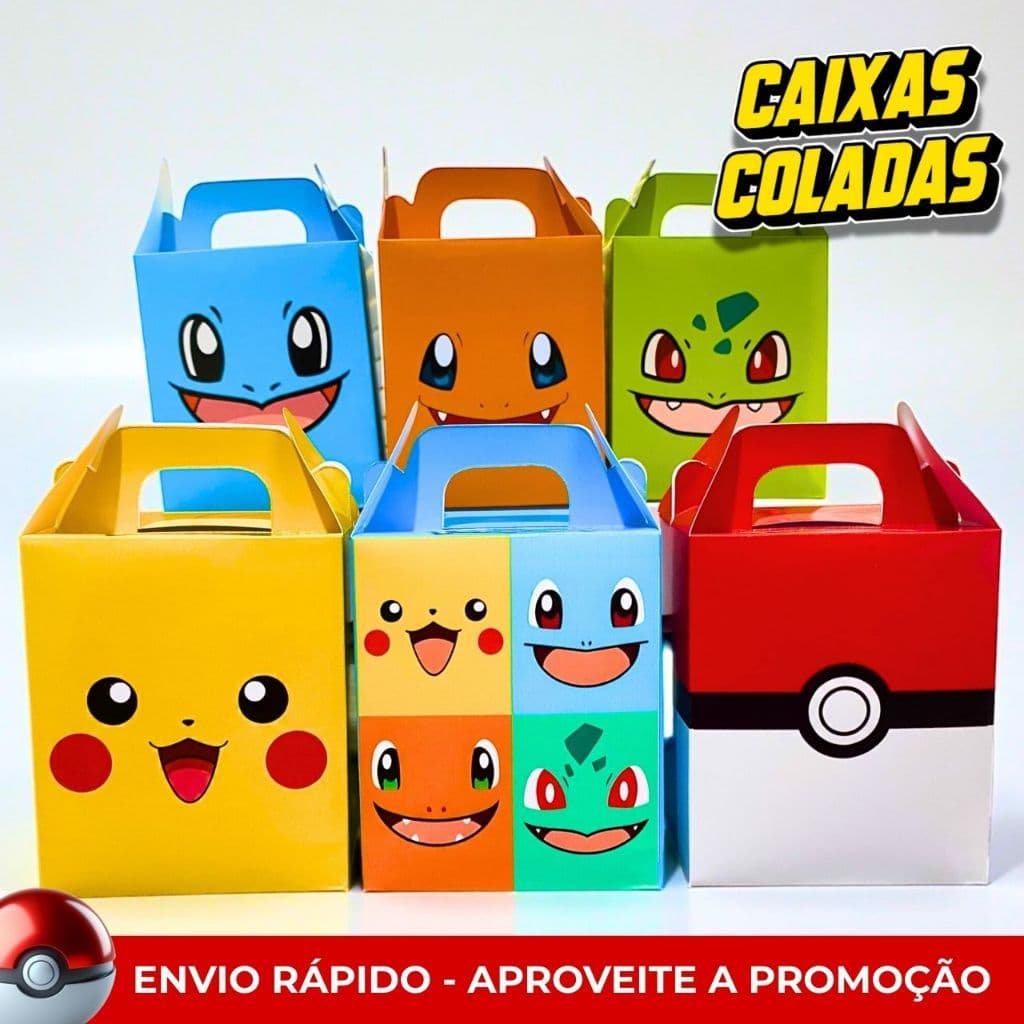 Caixa Maleta Pokémon Montada | Pikachu Ash Pokébola | Lembrancinha Festa Infantil