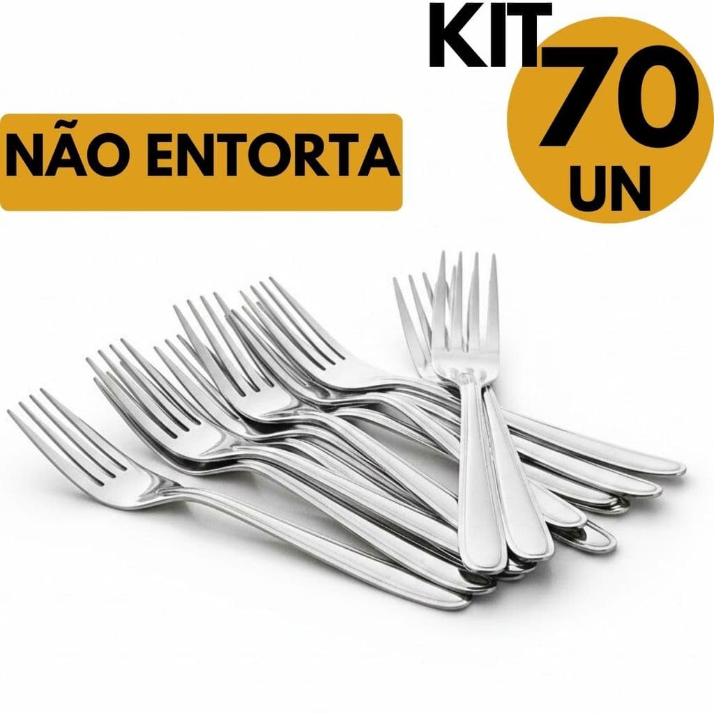 Kit 70 Garfos de Mesa Inox Não Entorta Reforçado Profissional Lanchonete Cozinha Casa Restaurante