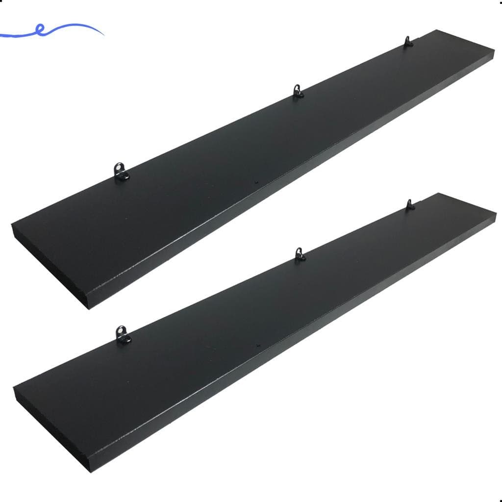 Kit 2 Prateleira Preta 70X10 + Suporte Flutuante Mdf  Organizadora Decoração Cozinha Banheiro Sala