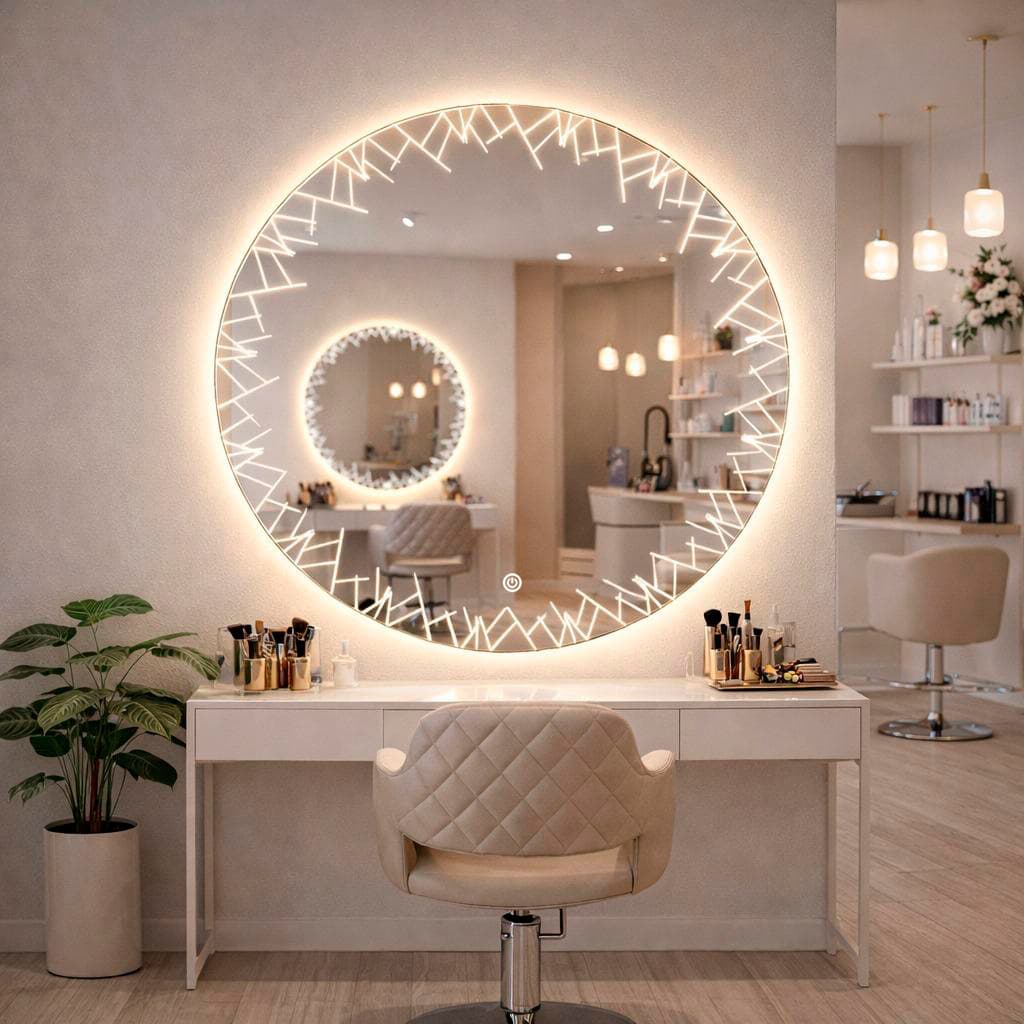 Espelho Redondo Jateado com LED Touch 60cm Bivolt Moderno para Banheiro, Quarto e Sala
