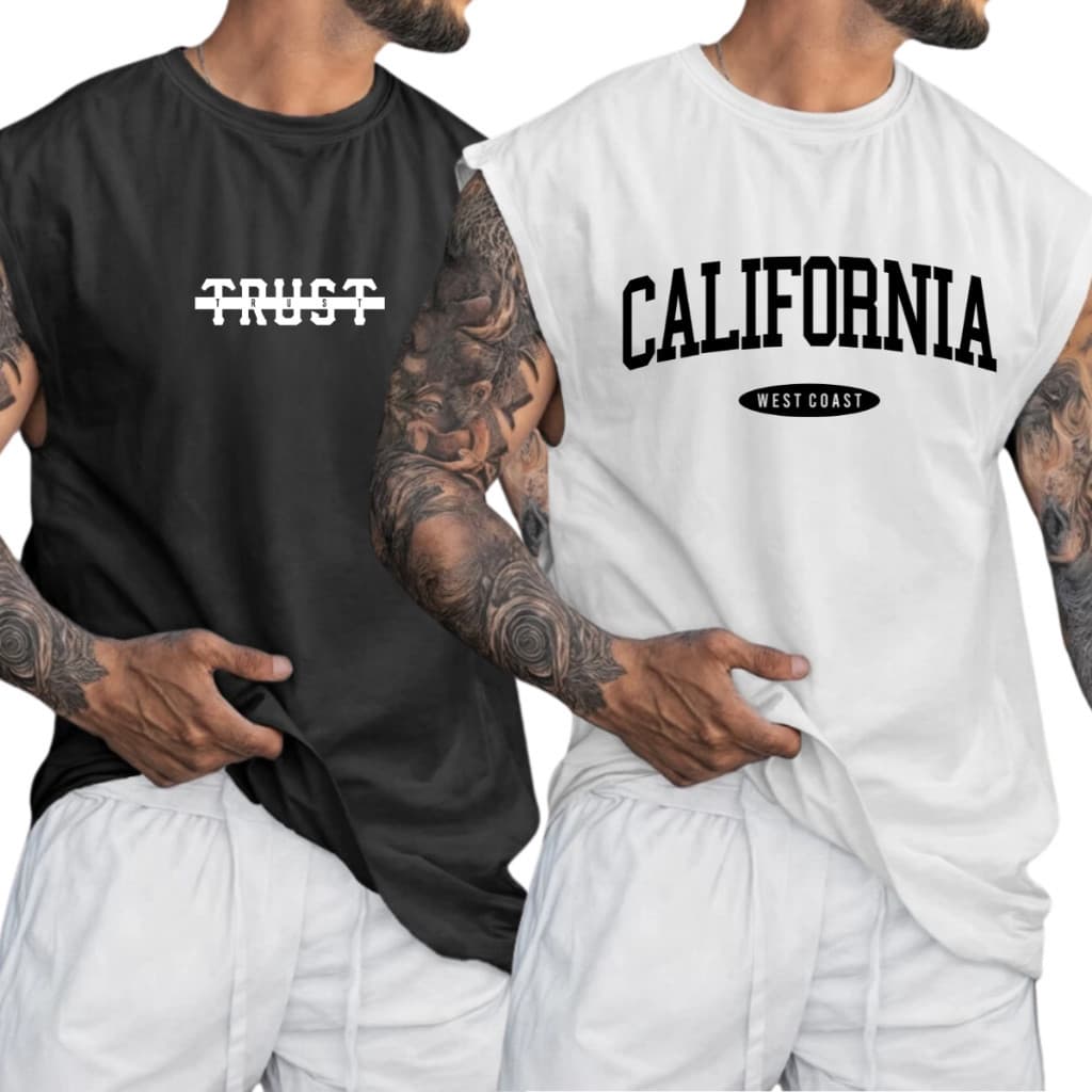 Kit 2 Camisetas Regatas Oversized Masculinas California e Trust Casual TOP