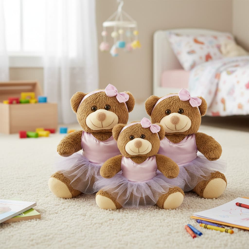 Pelúcia Trio Bailarina Urso Infantil 20, 25 E 30cm Toybrink