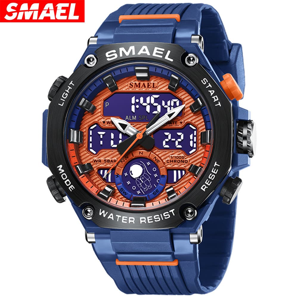 Relógio Masculino De Exibição Dupla Com Tema Espacial SMAEL-Adventure Outdoor Digital , À Prova D'água Que Brilha No Esc