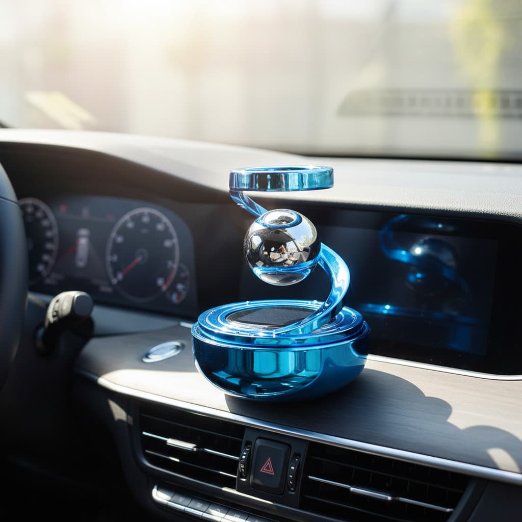 Difusor de Aroma Solar para Carro Giratório Esfera de Cristal - Perfume Automotivo  com Rotação Automática e Purificador