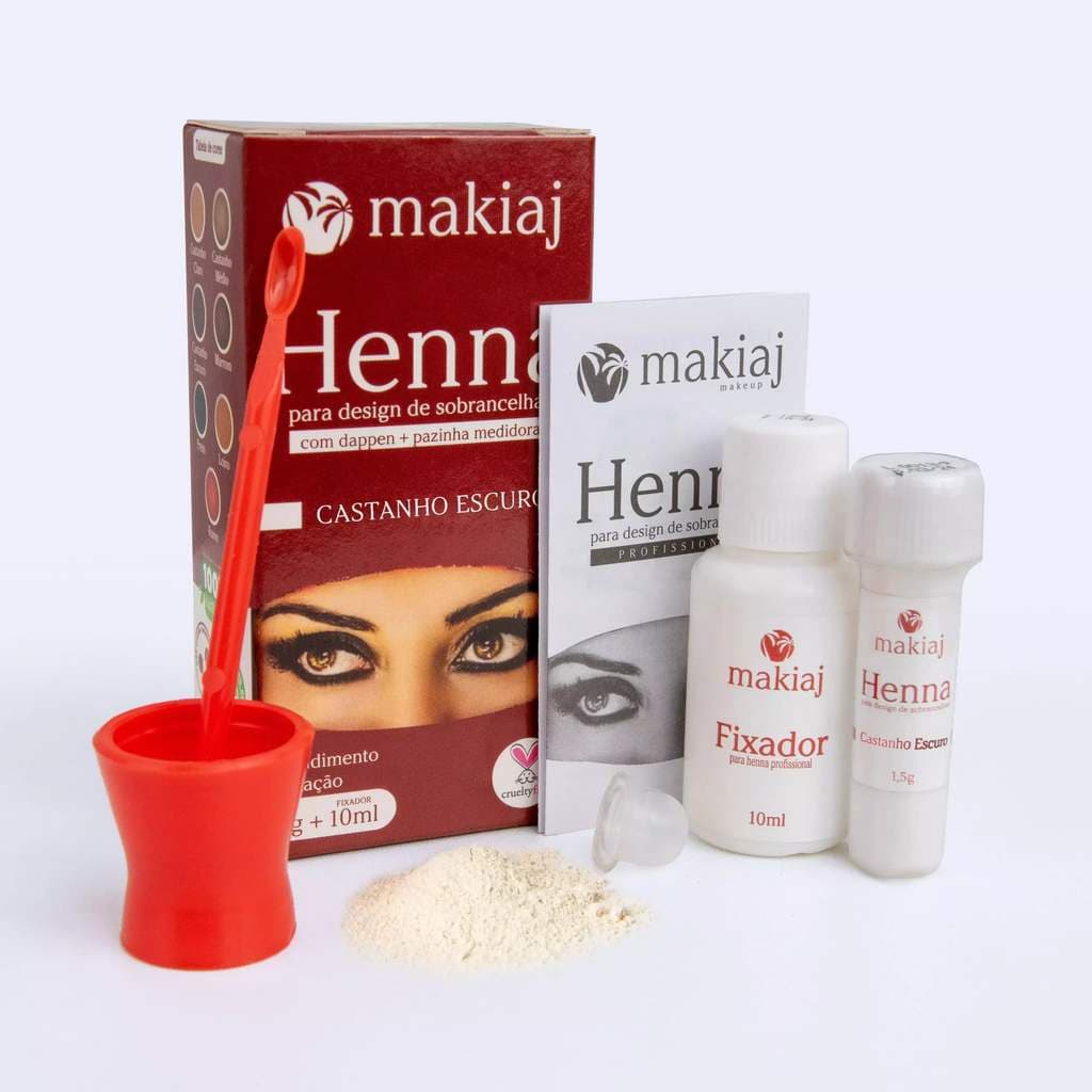Kit Henna de Sobrancelha Makiaj 100% Natural Vegana - Com Fixador e Dappen (Várias Cores)