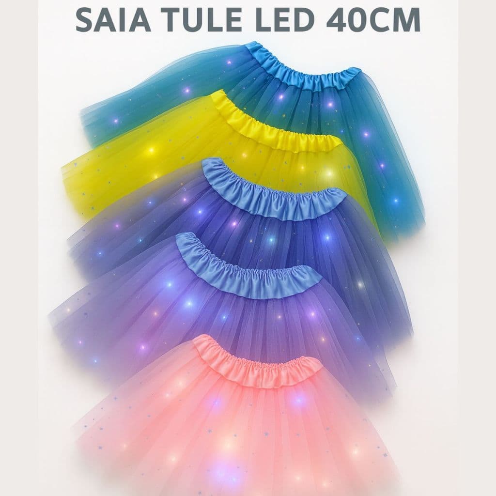 Saia Tule Led Strass Adulto 40cm Festa Halloween Carnaval