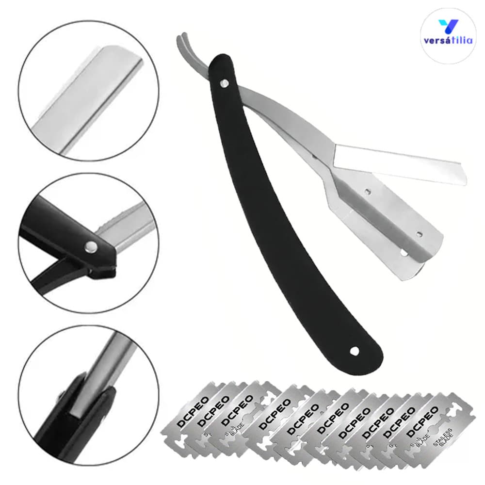 Jogo Completo de Navalha Profissional (10 ou 30 Lâminas Inox) para Design de Barba