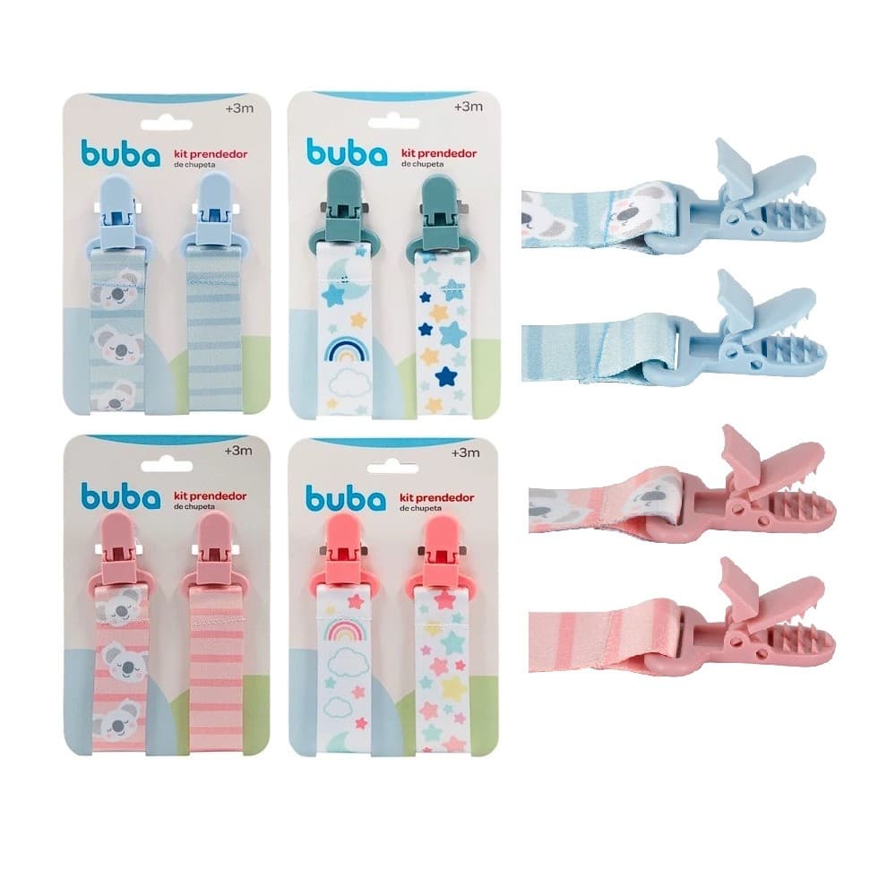 Kit Com 2 Prendedor De Chupeta Buba Com Clip Trava
