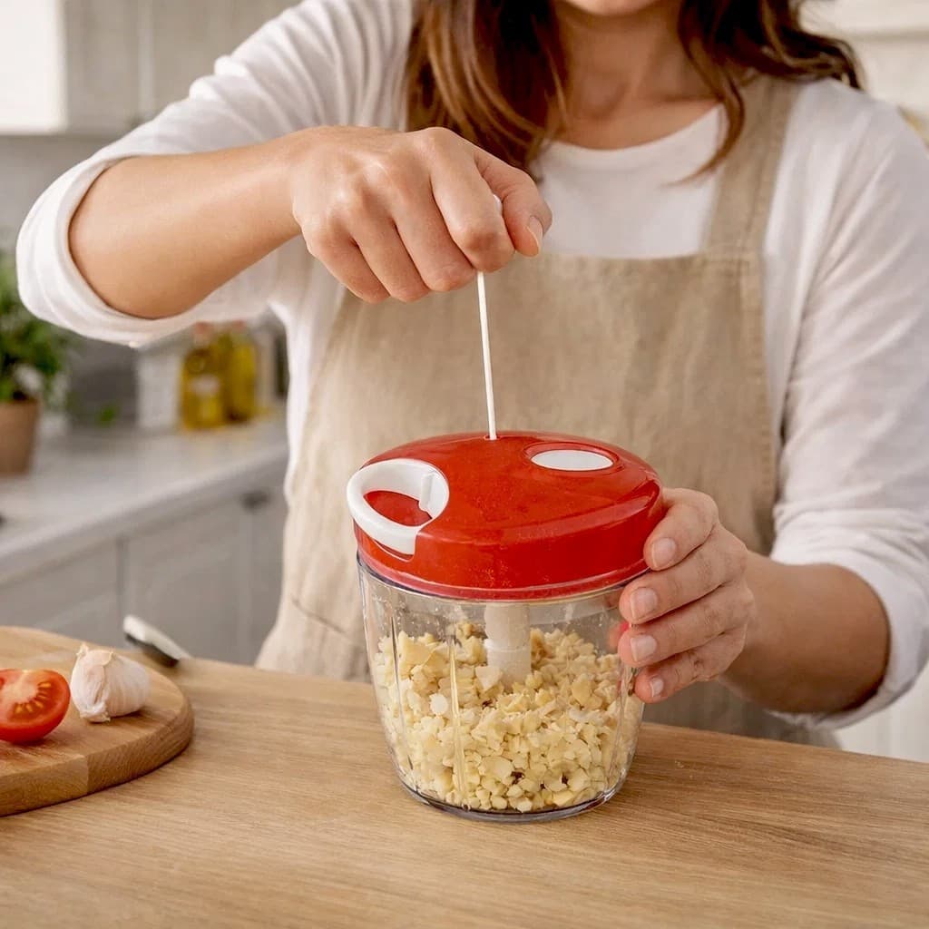 Mini Processador Corda Puxar Triturador Alho Cebola Picador Manual Cortador Tempero Cozinha Compacto