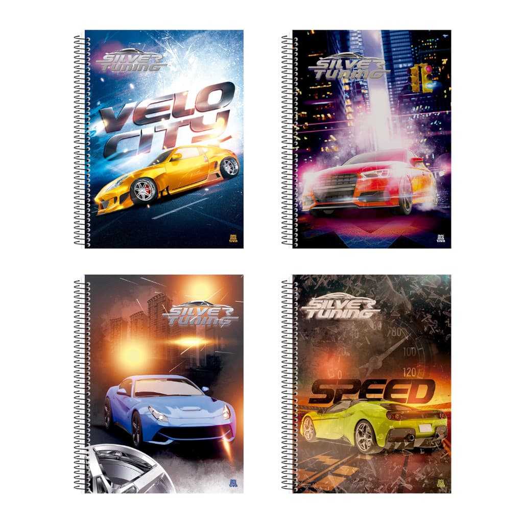 CADERNO ESPIRAL CAPA DURA UNIV. SILVER TUNING 1M 80F ANIMATIVA