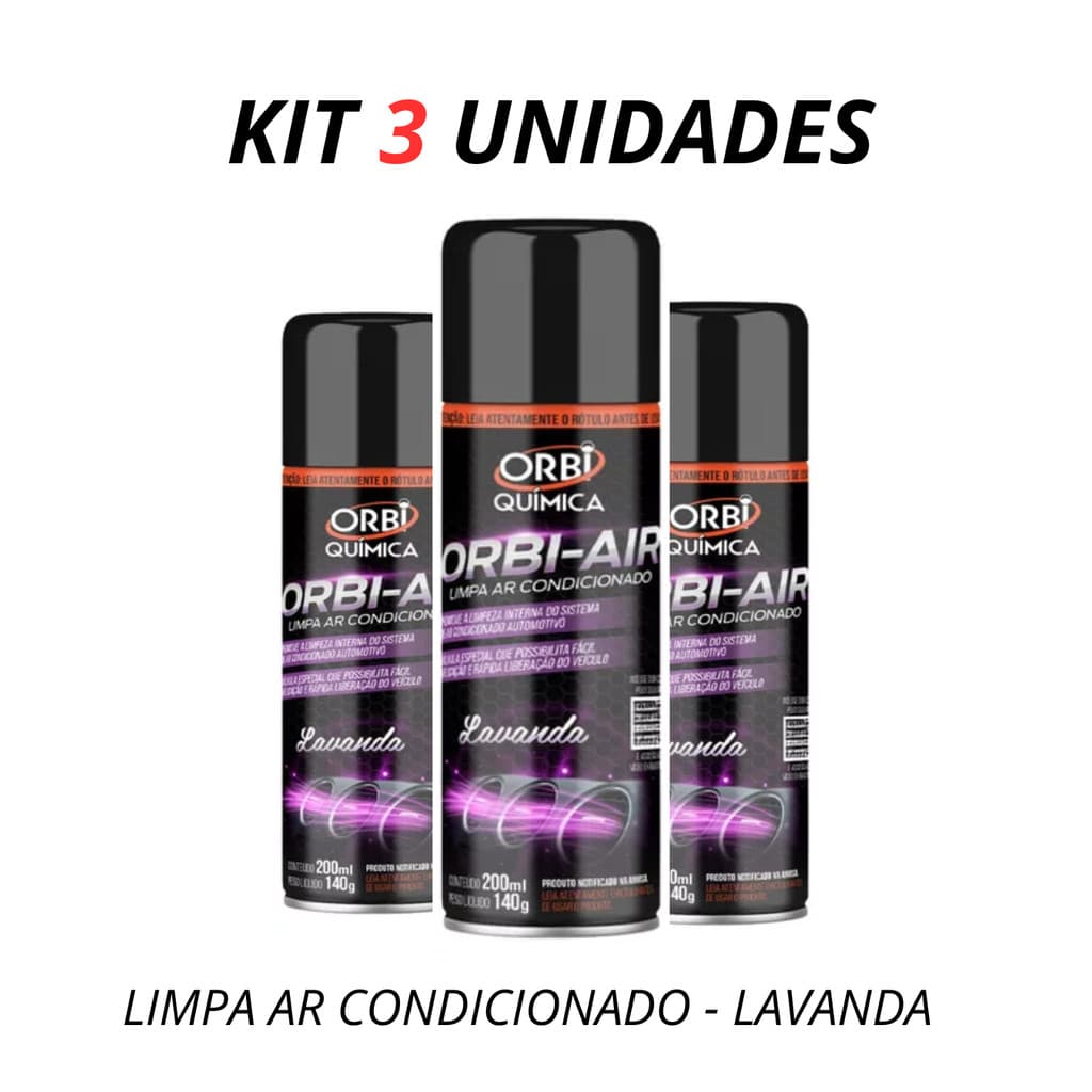 KIT 3 Limpa Ar Condicionado Automotivo Spray Higienização Orbi-air - Lavanda