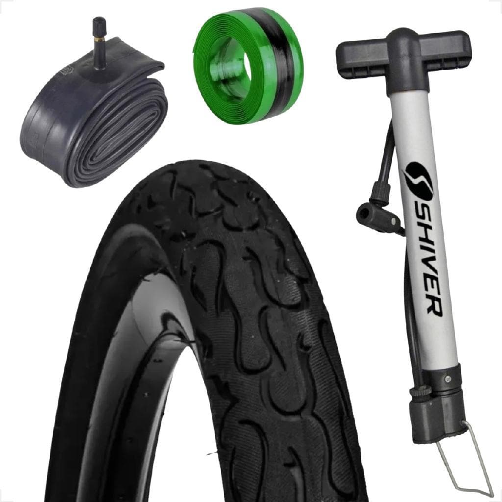 Pneu Aro 26 X 2.125 Bike DSI TIPO kenda Flame Balão + Camara bico grosso Bomba manual Fita antifuro