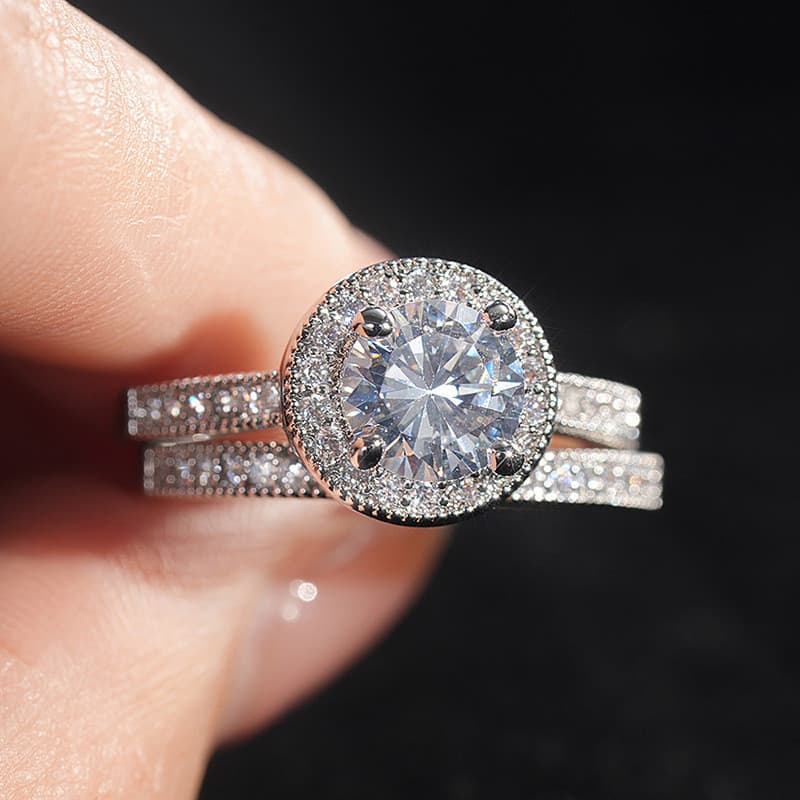 Anel de moda conjunto de duas peças clássico proposta de casamento anel redondo conjunto de cera galvanoplastia anel pre