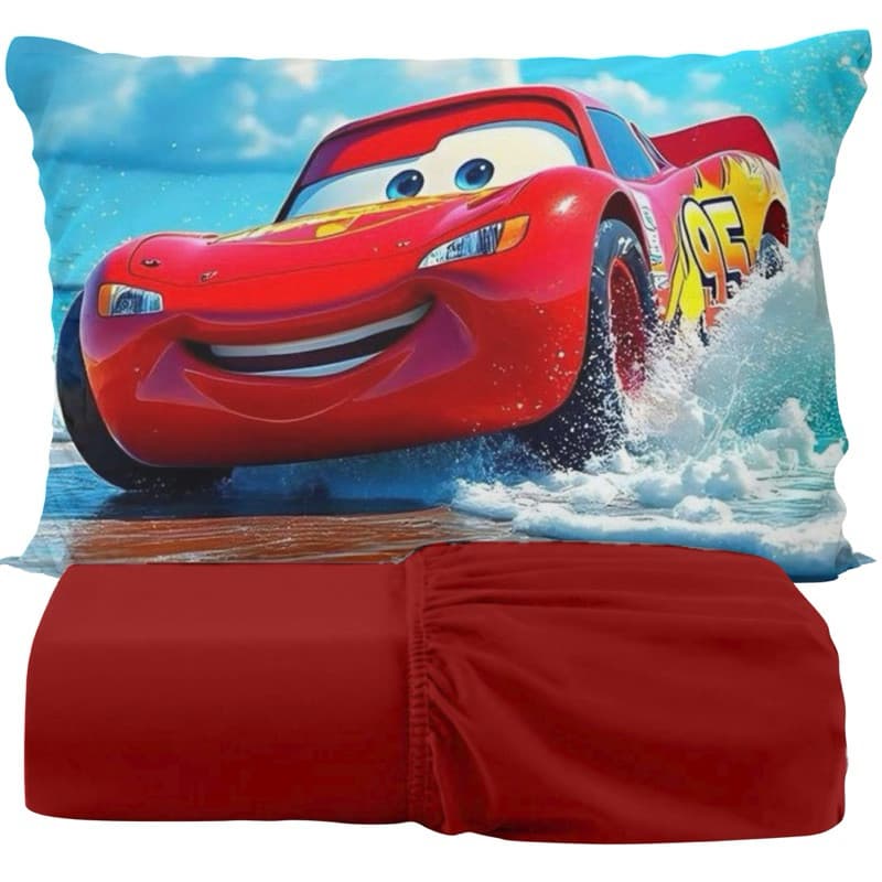 Jogo de Cama Infantil Relâmpago McQueen Fronha Estampada + Lençol de Elástico