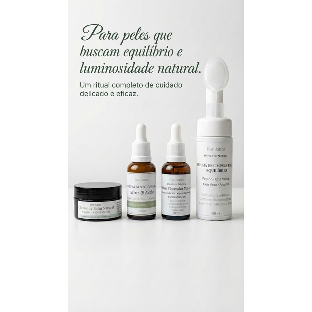 Kit Skincare Clareador de Manchas 4 Itens | Pele Sensível | Niacinamida e Ácido Mandélico | Por Amor