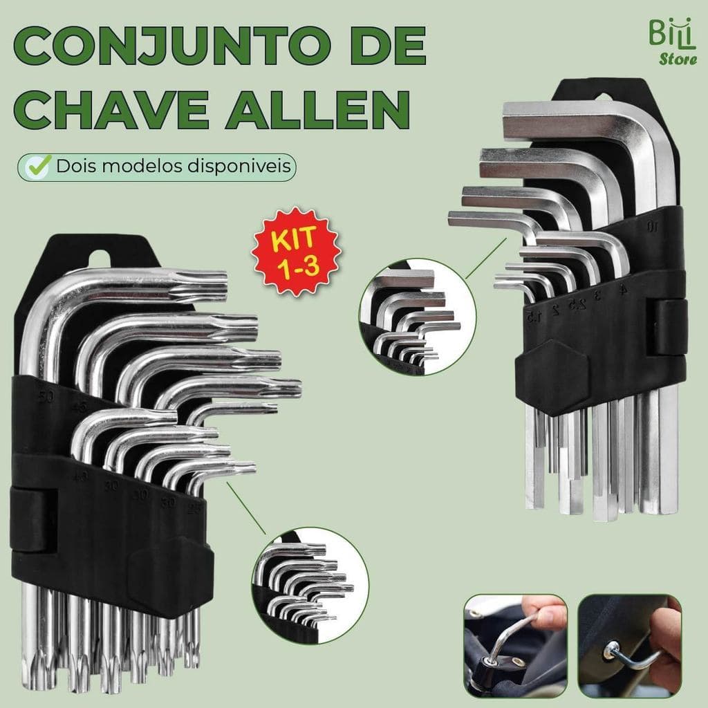 Jogo de Chave Allen Torx Pequena Aço Profissional 9 Peças para Parafuso Hexagonal
