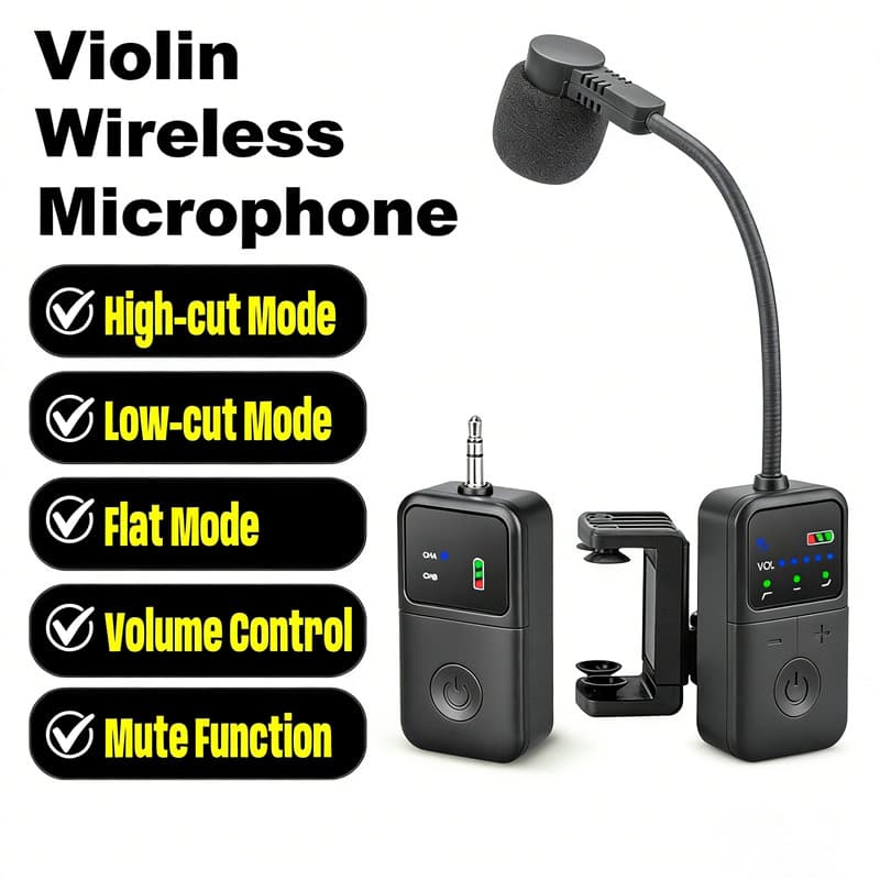 Sistema De Microfone Sem Fio Para Violino 2.4G 360 ° Captador Pescoço De Ganso Ajustável Apresentações De Ao Vivo