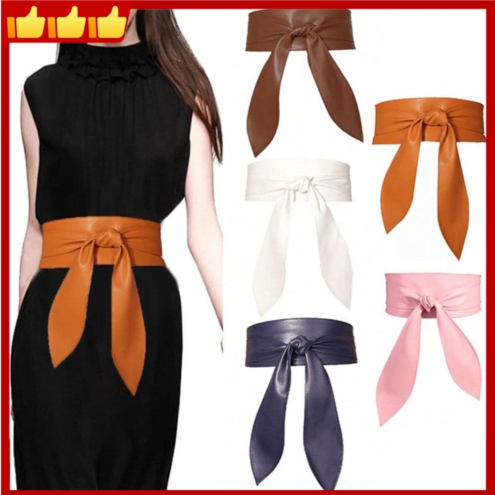 Cinto Largo De Couro Sintético Com Nó De Gravata Obi Multicolorido Para Vestidos , Blusas E Estilo De Casaco