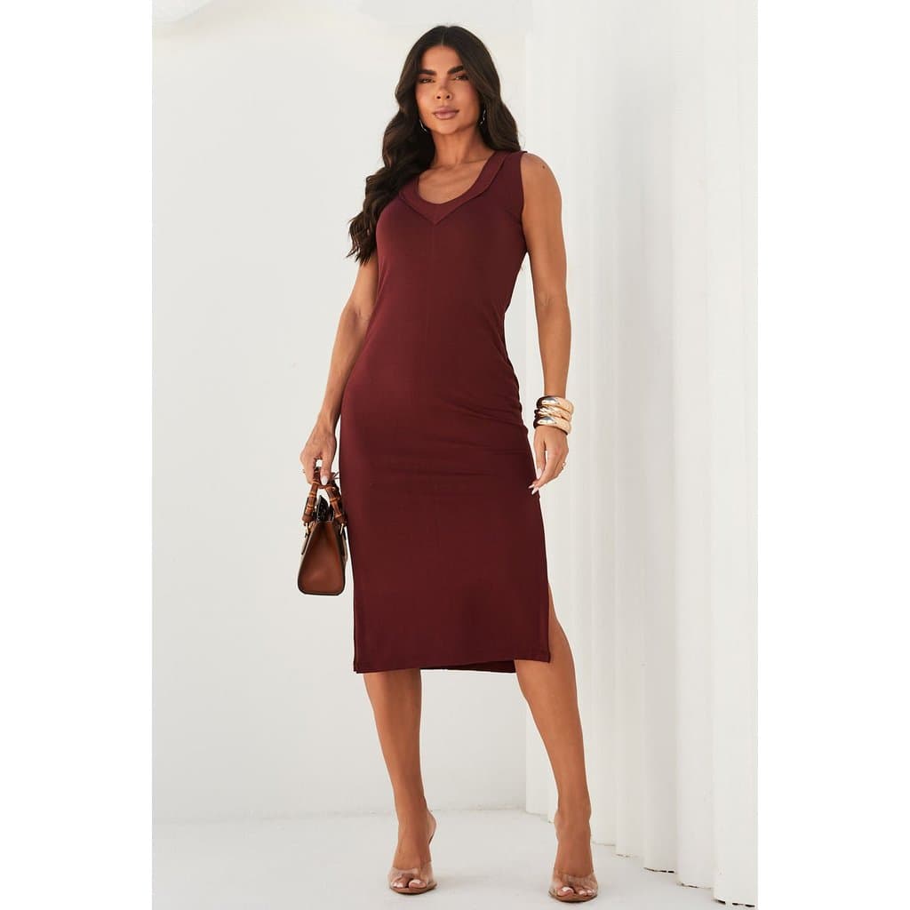 Vestido Feminino Midi Molecotton Decote V Elegante Lohana | Livny