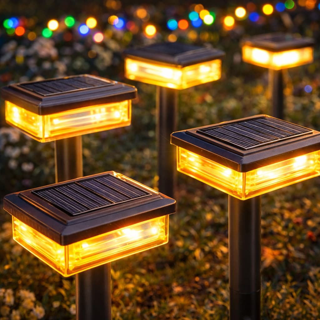Kit Luminária Solar Estaca Jardim LEDs Pisca Pisca Branco Quente Decoração Árvore De Natal E Flores Externa Bivolt