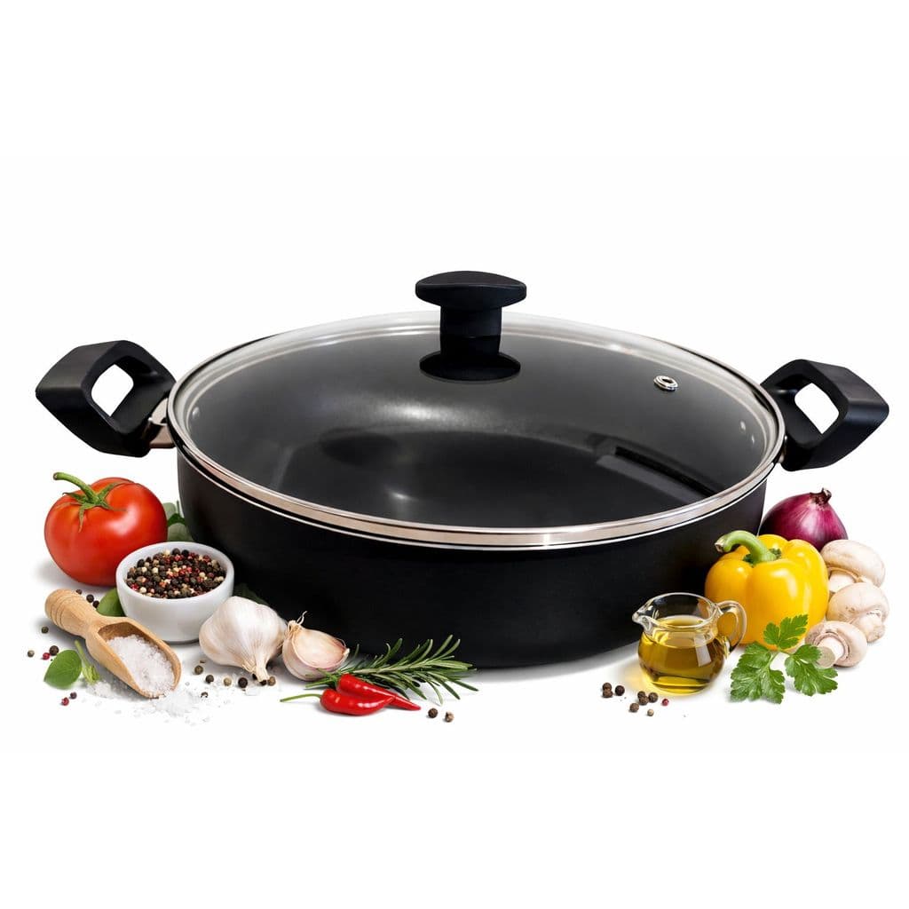 Frigideira Wok 28cm Antiaderente Grande com Tampa de Vidro 4,5L