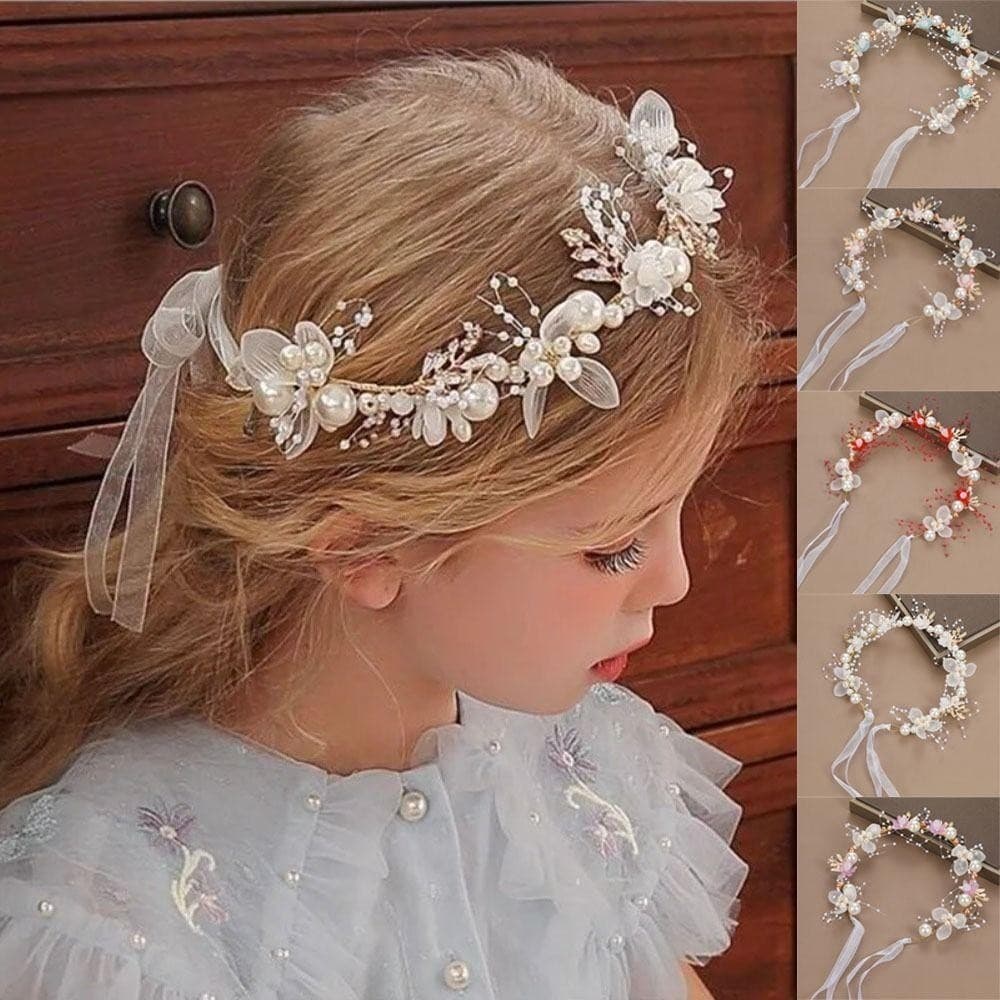 Tiara de Cabelo para Casamento Infantil – Flores e Cristais Coroa de Flores com Detalhes em Pérolas