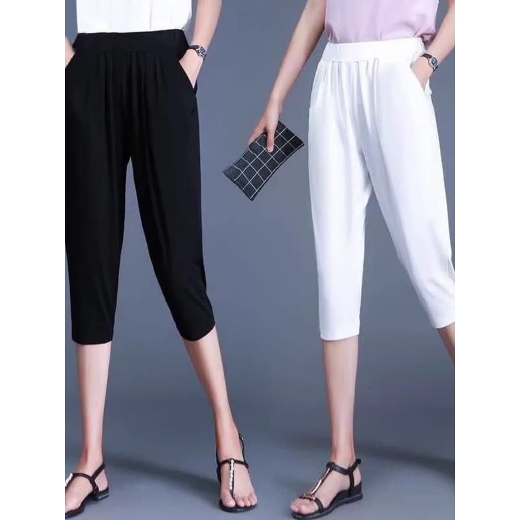 Calças cortadas femininas verão estilo fino 2025 novo estilo tamanho grande All-Match calças femininas casuais Harem cal