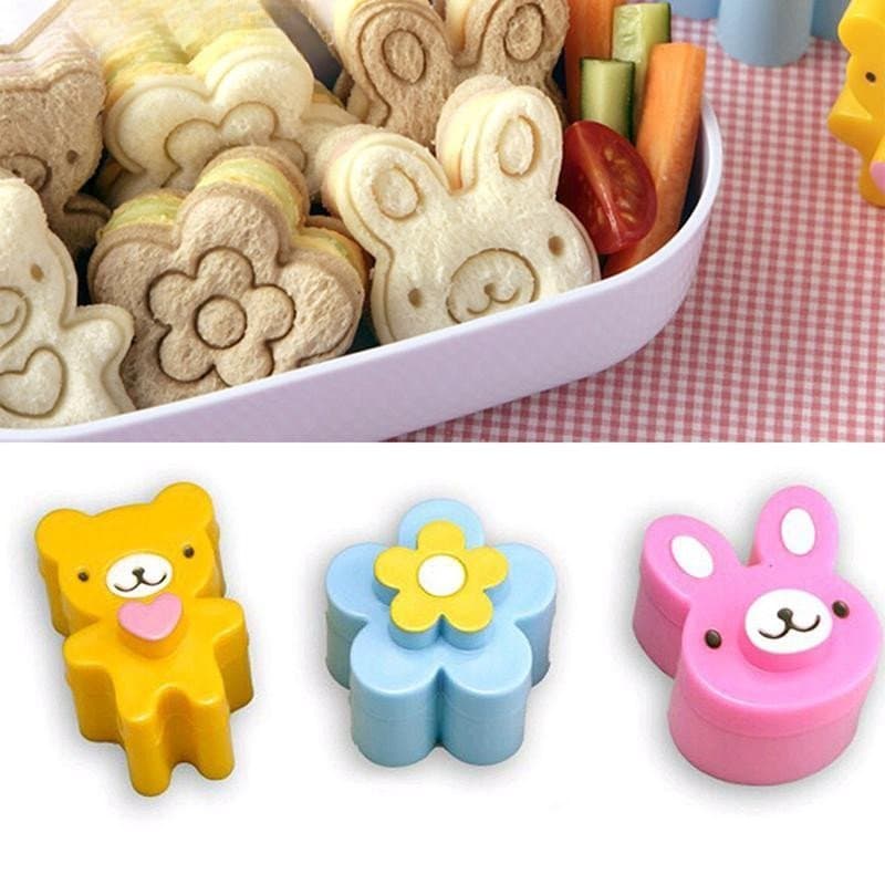 Conjunto de 3 peças de cortadores de crosta de pão para sanduíches, moldes para biscoitos e pão, modelador de lanches, p