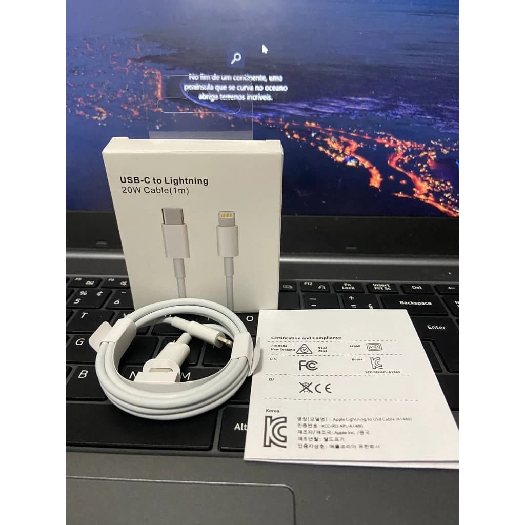 Carregador iPhone Turbo Tipo-C 20W + Cabo Lightining para IPhone Carga rápida
