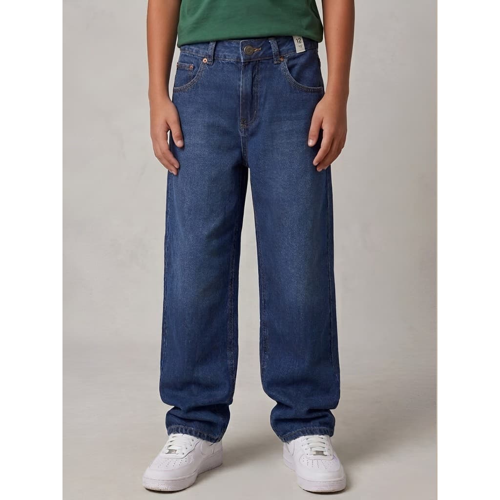 Calça Jeans Baggy Cargo Juvenil Streetwear Algodão Premium Casualidade Regulagem no Cós Moderno