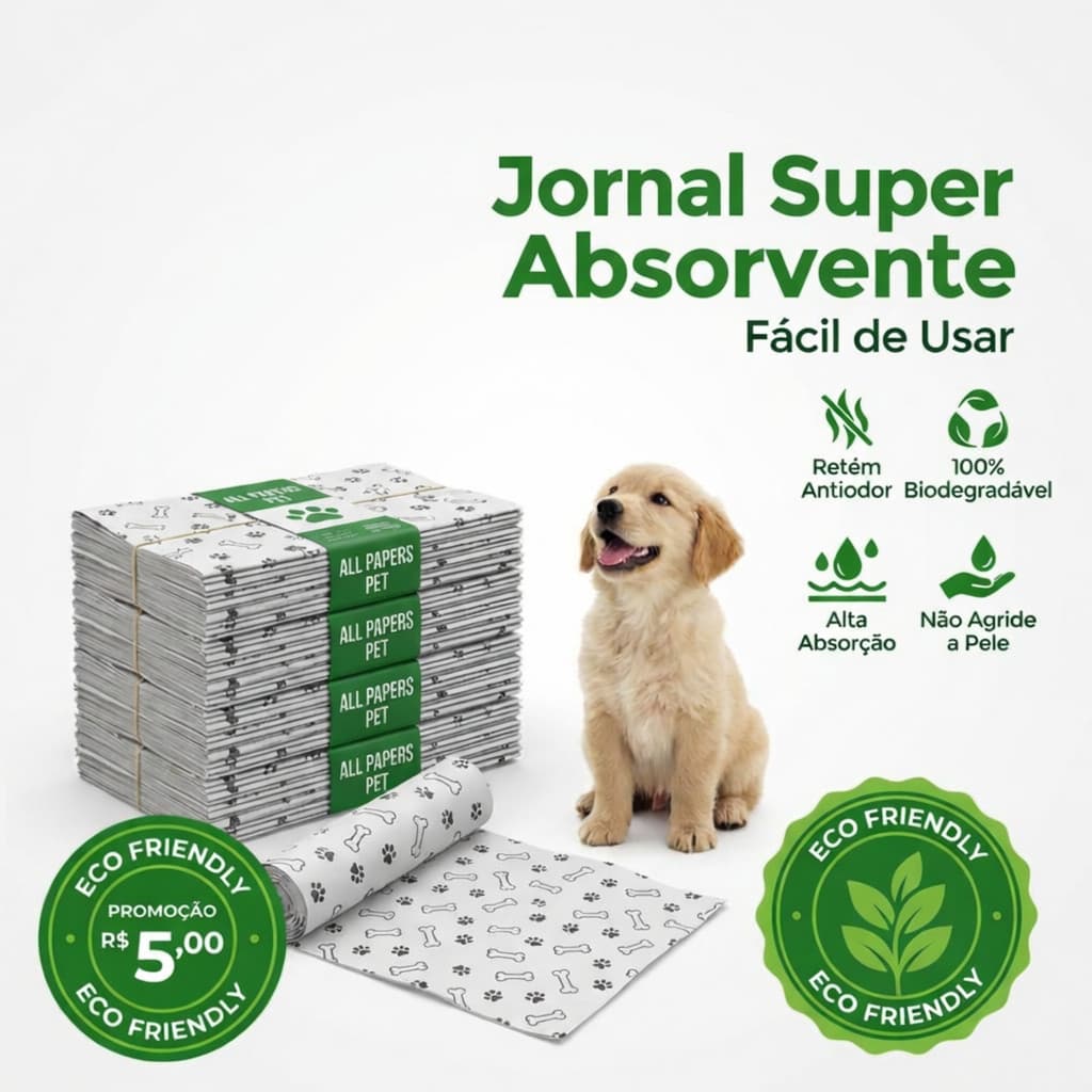 Jornal para Cachorro 62x58 cm Papel Higiênico Pet Absorvente para Xixi de Cães e Gatos