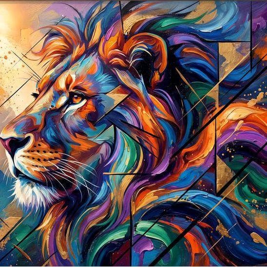 Quadro Decorativo leão colorido em Relevo 3D