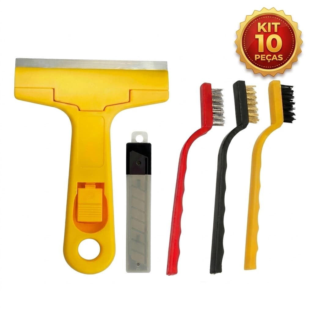 3 UN escova de aco para limpeza Multiuso forno grelha fogão Aço Latão Nylon + Raspador para limpar Box Piso Vidro kit