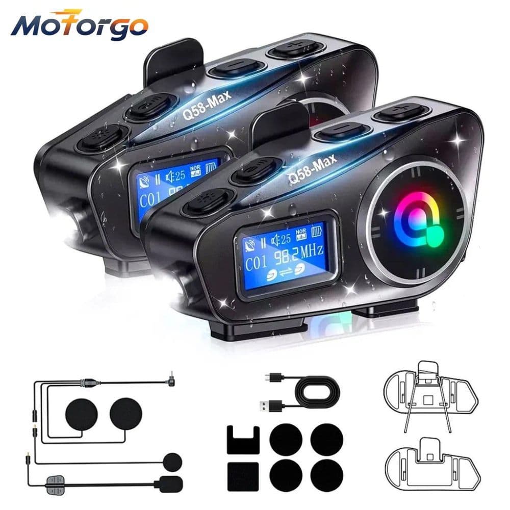2 Conjuntos De Intercomunicação Para Capacete De Motocicleta Q58-Max-Fone De Ouvido Bluetooth De 2 Vias Com Compartilham